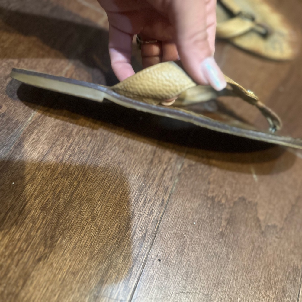 Tory Burch Gold Leather Flip Flop Sandals - Picture 3 of 5